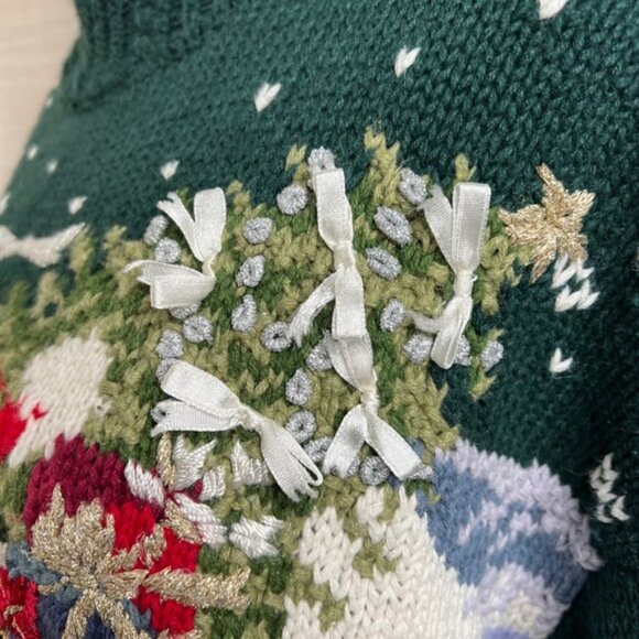 90s Vintage Tiara International Santa Claus Christmas Sweater Sequins Large - Picture 10 of 14